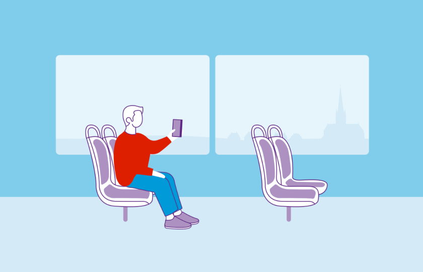 illustratie van een reiziger met een mobiele telefoon